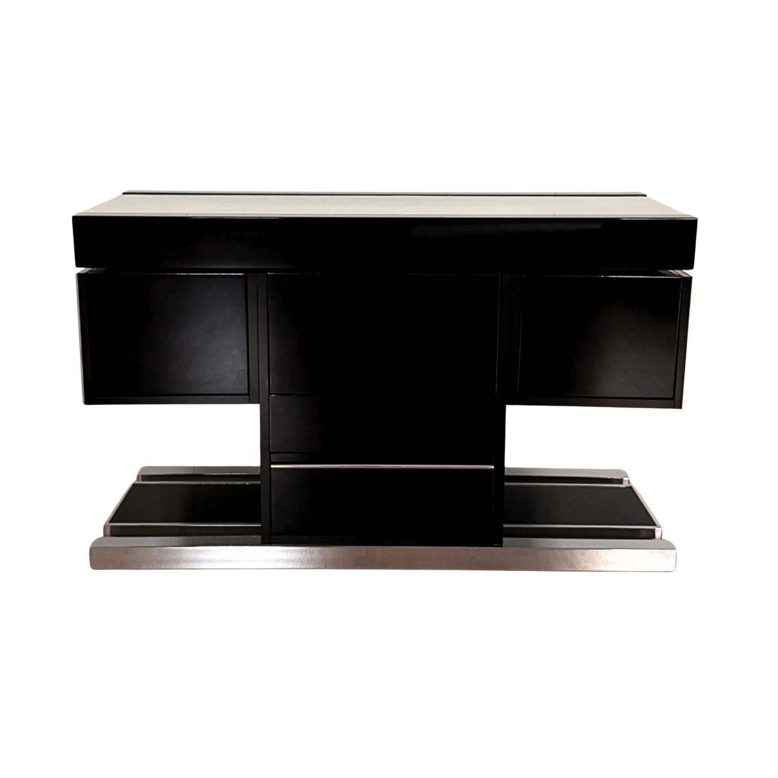 Willy Rizzo Convertible Bar, Black Lacquer, Chrome, Leather, Italy Circa 1970 photo furniture