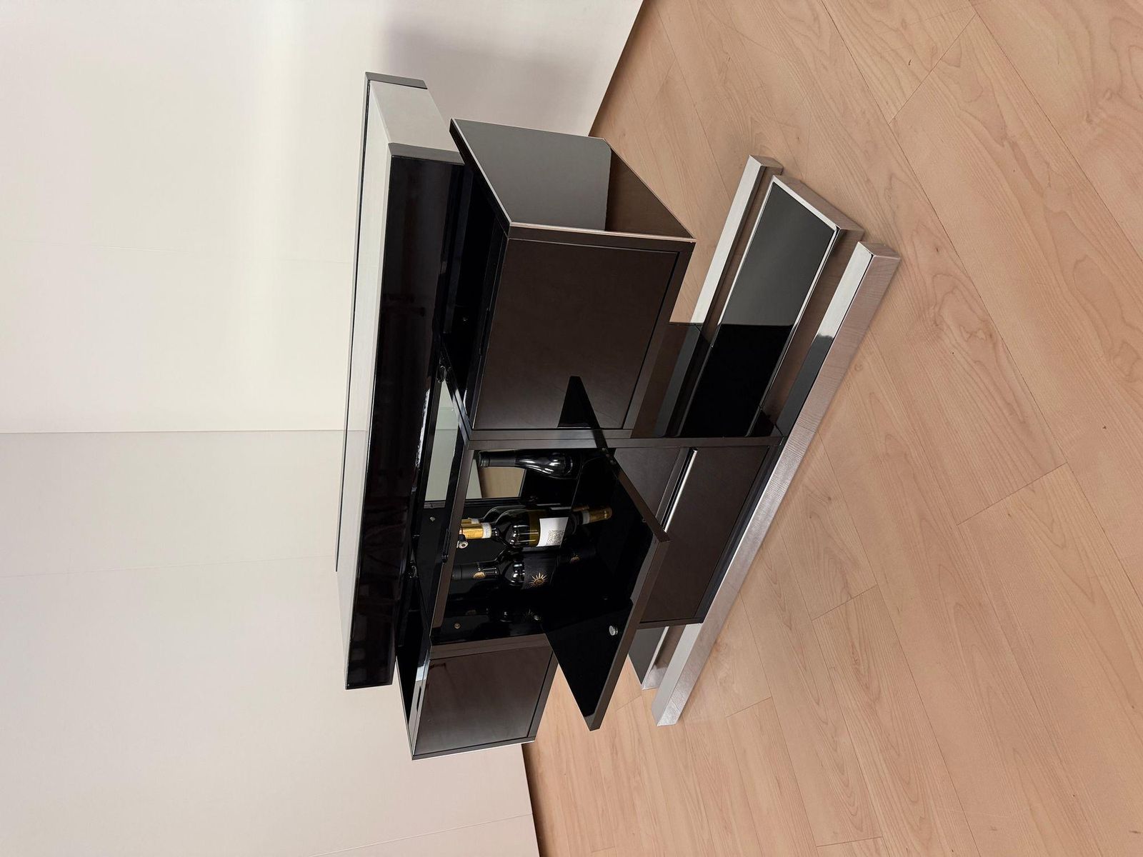 Furniture Willy Rizzo Convertible Bar, Black Lacquer, Chrome, Leather, Italy Circa 1970 photo