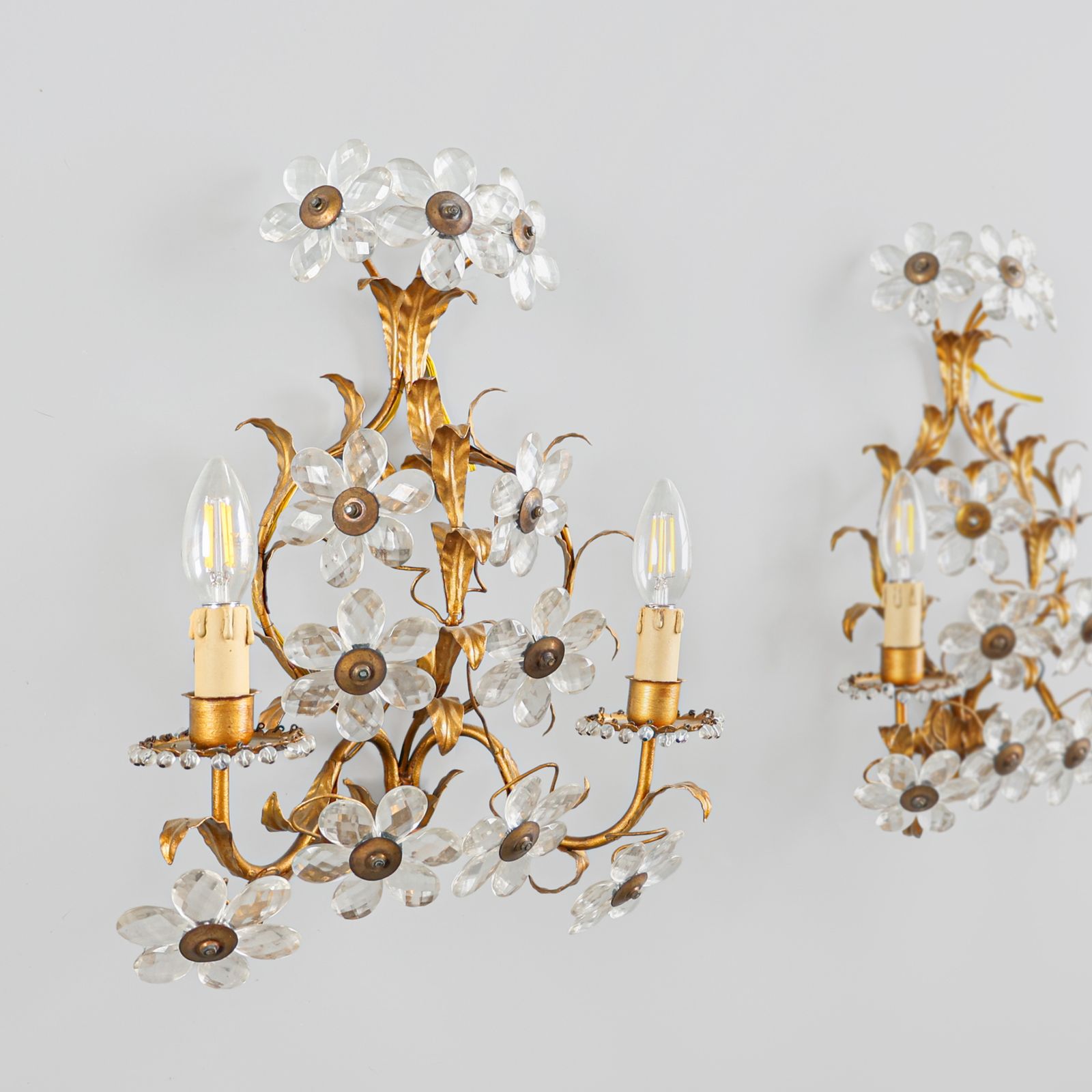 2 sur 4 - Appliques vintage Banci Firenze en verre cristal à motifs floraux, années 1970.