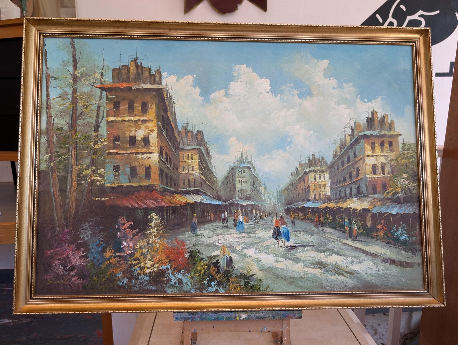 Mid 20th Century Impressionist Cityscape Signed Oil On Canvas Painting. photo buy