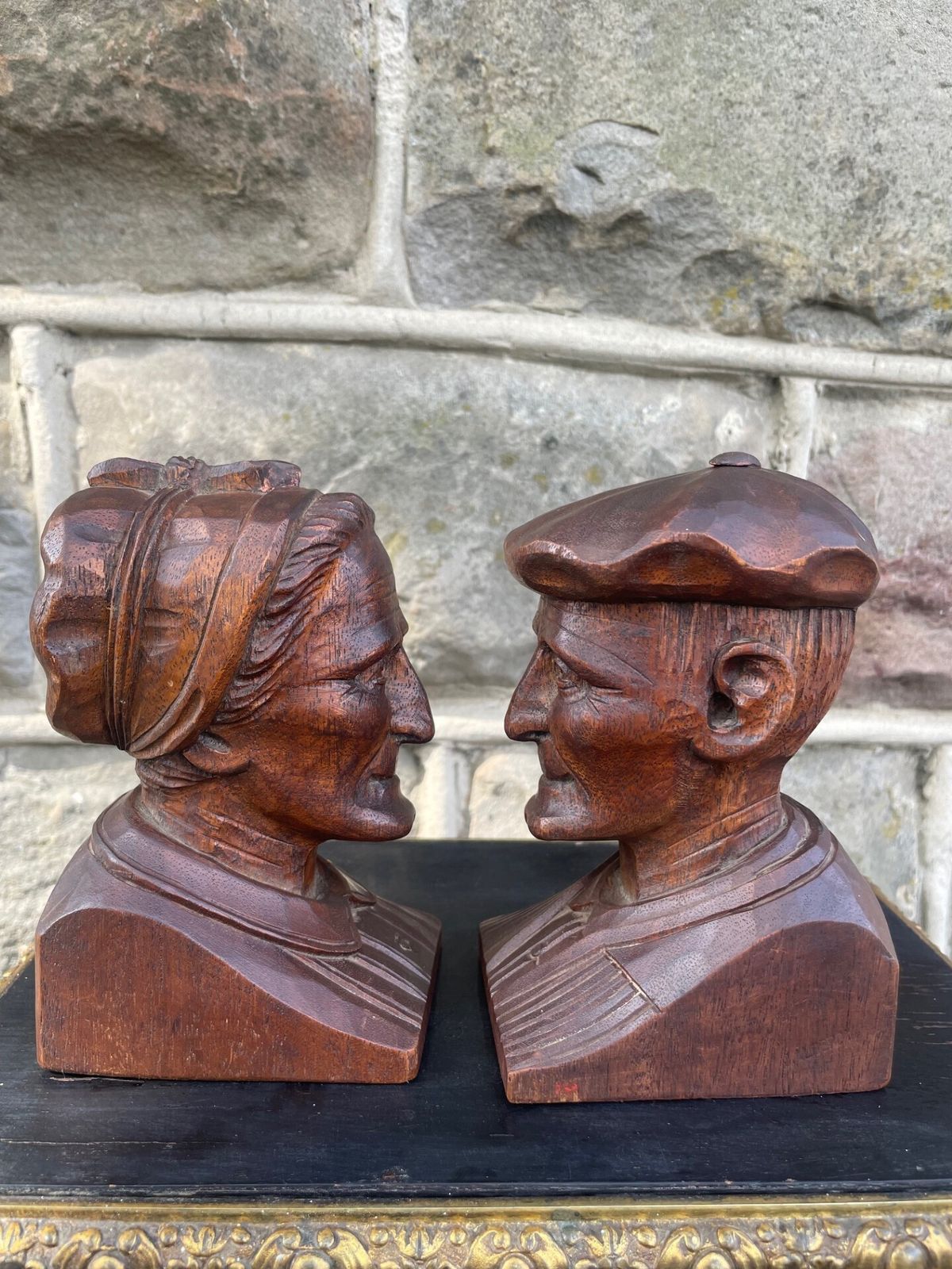 Pair Carved Book Ends By J Alberdi photo vintage