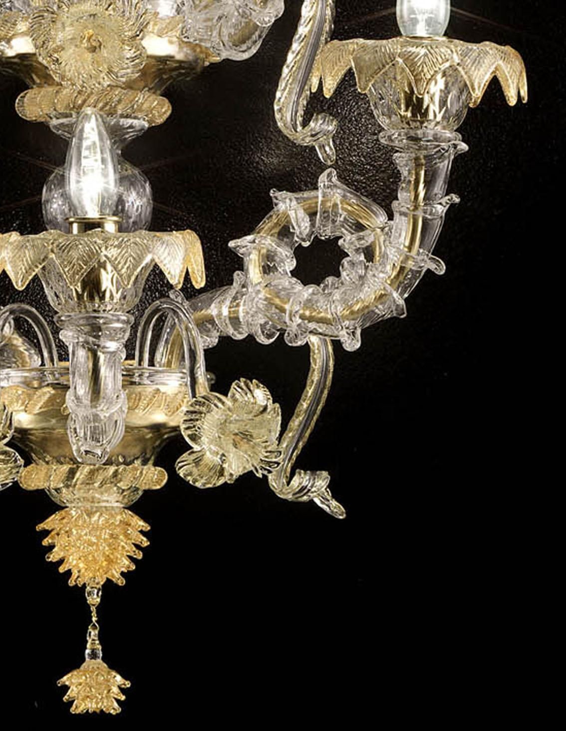 Imperial Luxury Italian "Ca' Rezzonico" With Gold Flowers And Leaves Murano Glass photo Lighting
