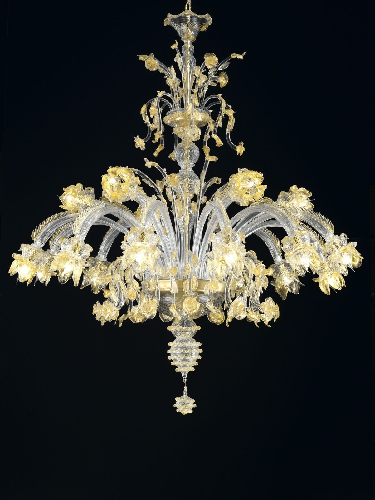 Huge Luxury Italian Chandelier With Flowers And Leaves Murano Glass photo vintage