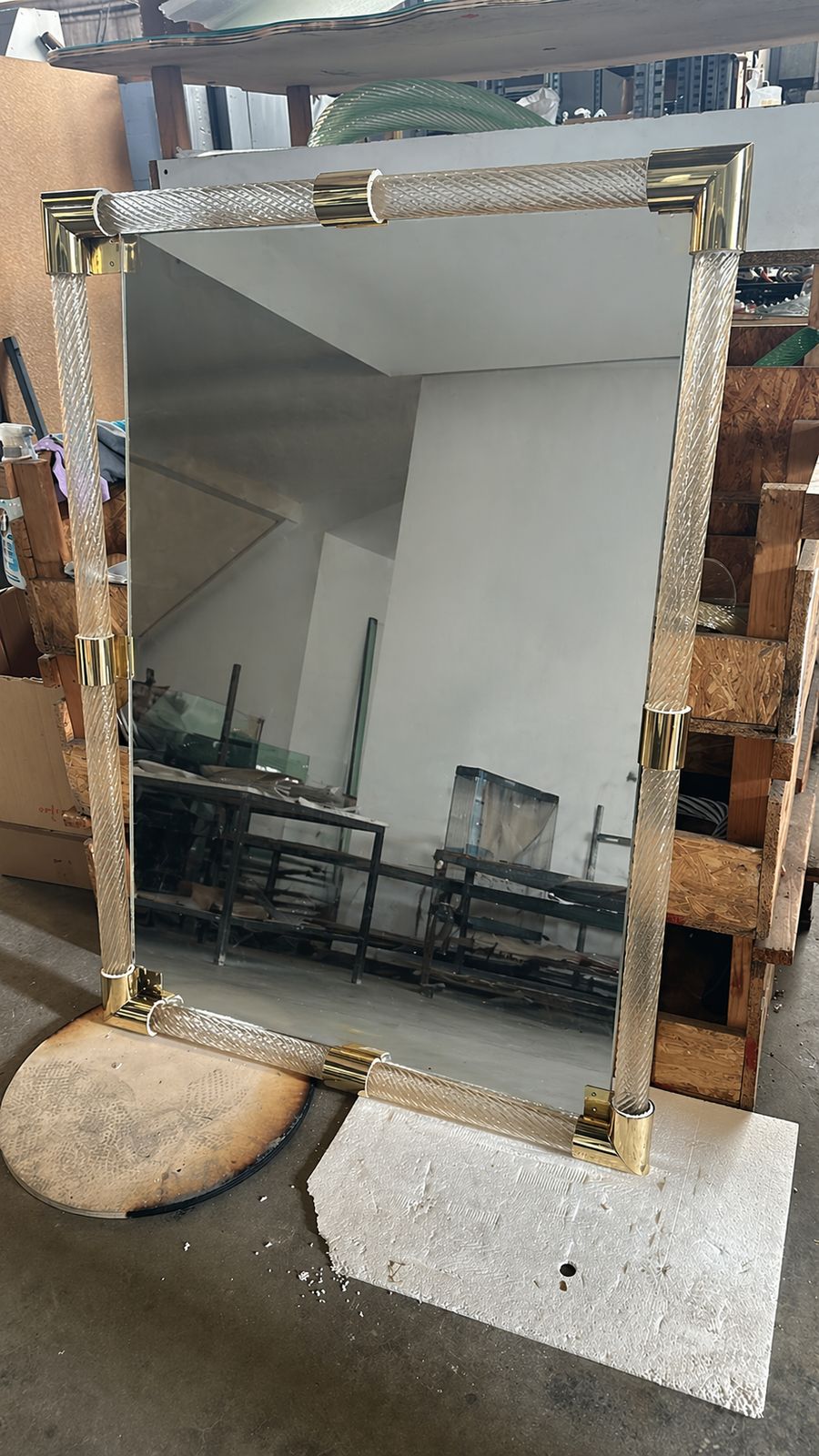 Monumental Italian Venetian "Torciglione" Torchon Murano Glass Wall Mirror In Barovier Style photo for sale