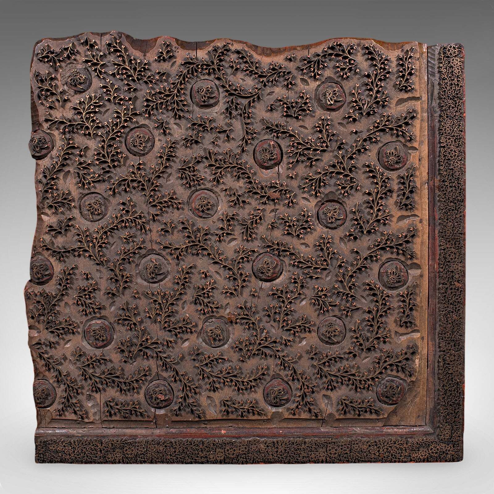 Antique Wallpaper Printing Block, English, Carved Brass, Print Stamp, Victorian photo furniture