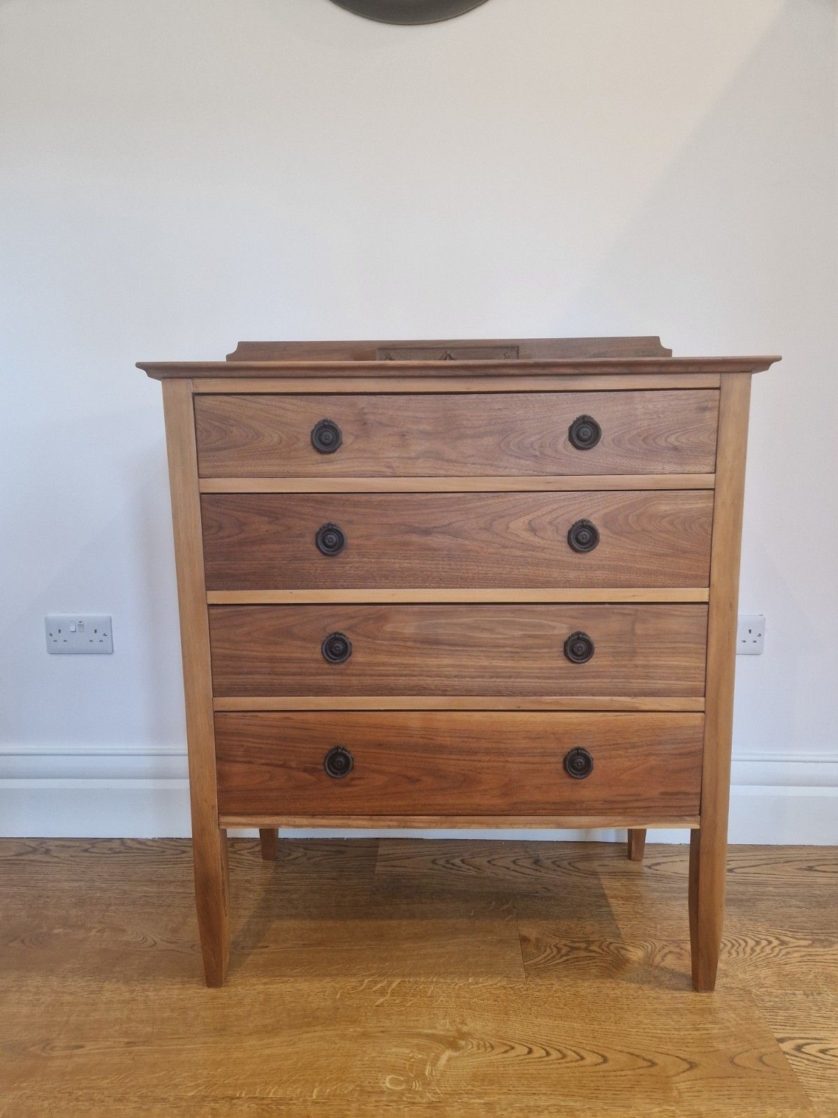 Vintage Solid Walnut Chest Of Drawers – 4 Drawers, Restored With Black Handles photo Furniture