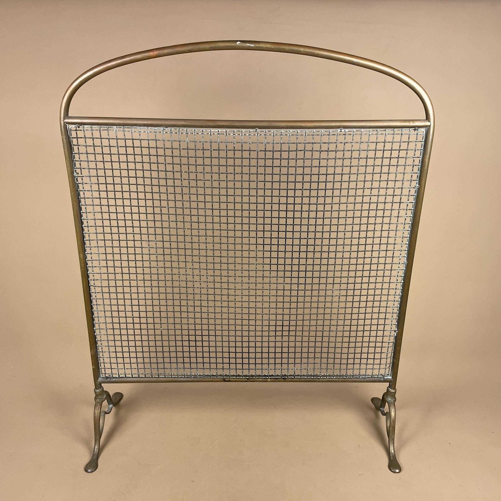 Antique Fireguard Fireplace Screen Gold Brass Metal Frame Vintage Fire Guard Victorian Ornate Freestanding Pattern Mesh Rectangle Domed Top photo furniture