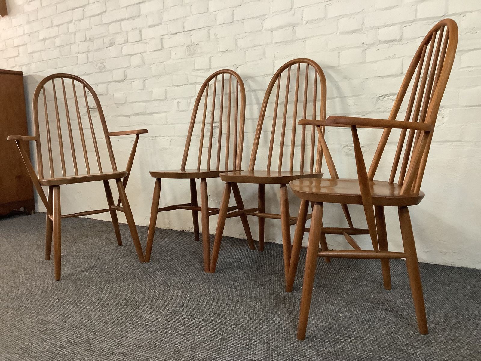 photo for sale Set Of Ercol Style Quaker Back Dining Chairs.