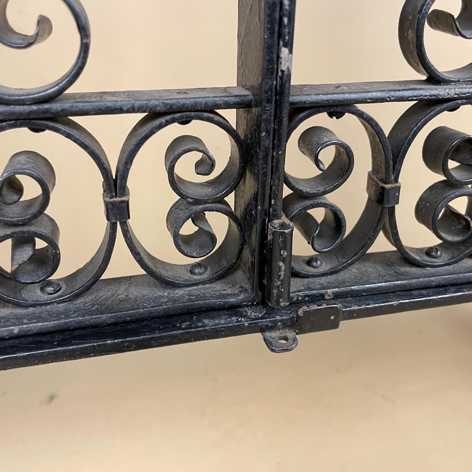 395.0 French Gothic Antique Fireguard Fireplace Screen Metal Wrought Iron Black Double Doors Opening Vintage Fire Guard Ornate Freestanding photo