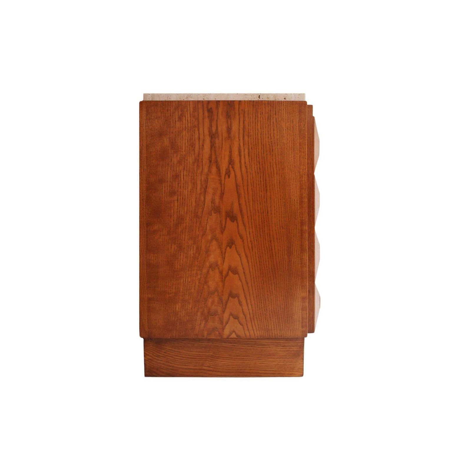 Contemporary Square Pattern Oak Wood, Brass And Travertine Top Italian Sideboard photo Furniture