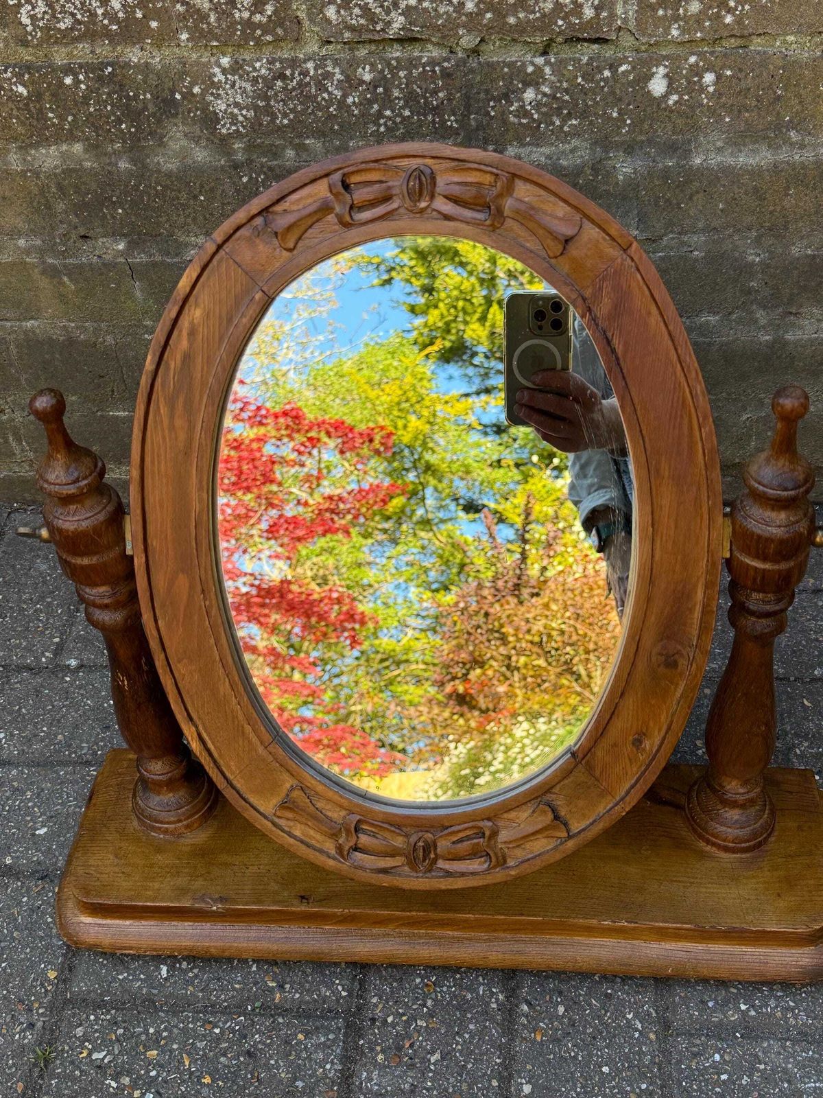 Rustic Handmade Wooden Tilting Mirror Vintage Cottage Style photo for sale