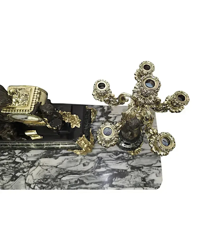 A Very Rare And Fine 19th Century French Marble And Bronze Garniture Clock Set photo vintage