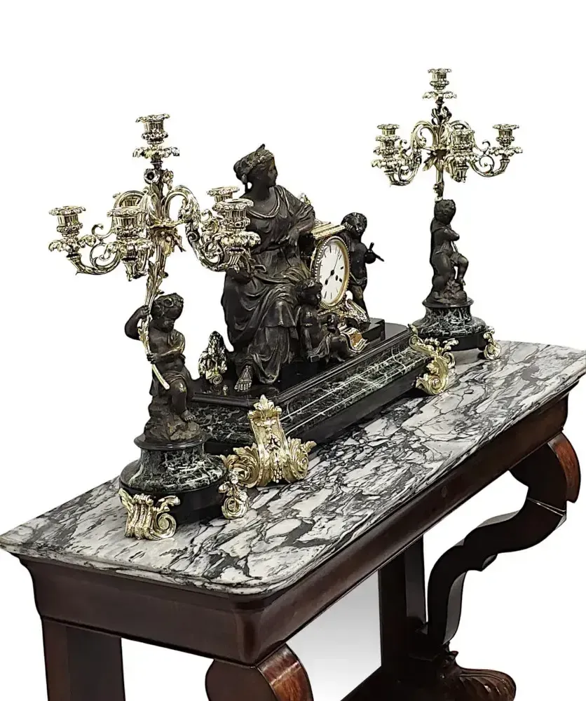 21645.0 A Very Rare And Fine 19th Century French Marble And Bronze Garniture Clock Set photo