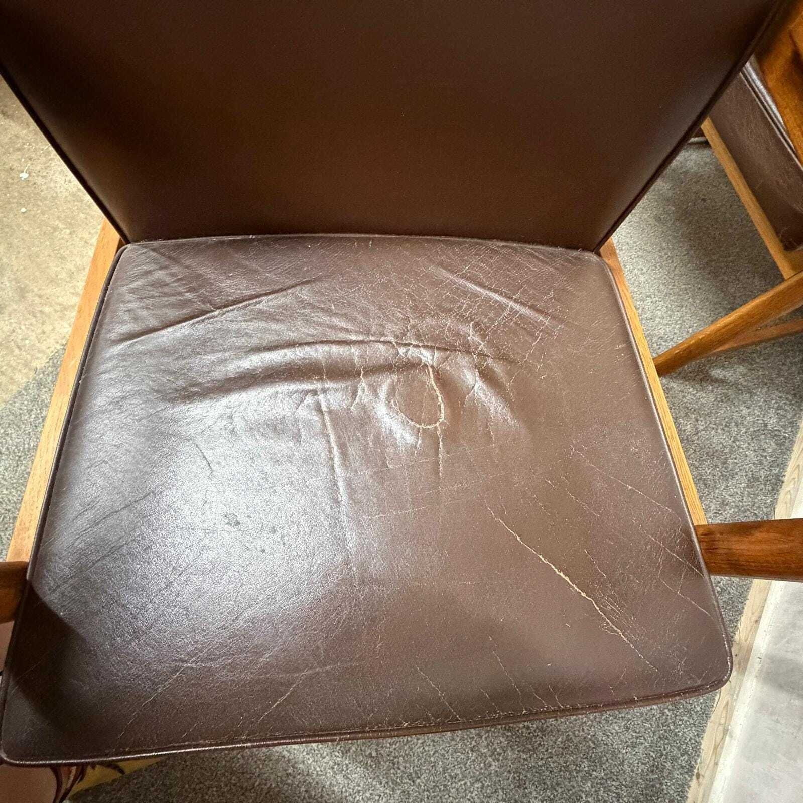 Set 3 Ferd. Lundquist 1970’s Mid Century Swedish Oak And Faux Leather Armchairs photo vintage