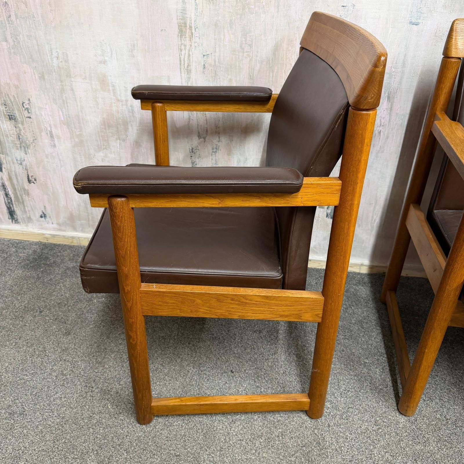 photo vinterior Set 3 Ferd. Lundquist 1970’s Mid Century Swedish Oak And Faux Leather Armchairs