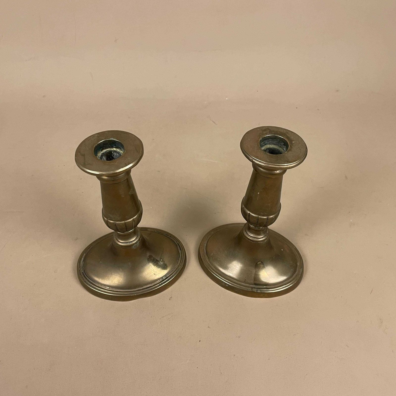 Antique Matching Pair Of Gold Brass Metal Candlestick Candle Stick Holders Vintage Column Taper Dinner Candlesticks Base Pillar Holder photo 59.0