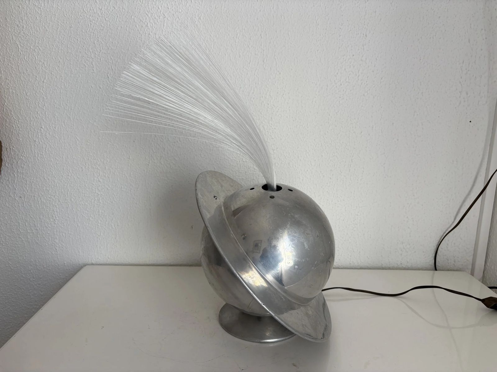 Rare French Fiber Optic Lamp "La Sphérique" — Multicolor Rotating Disc — Aluminum Globe — Vintage 1970s Space Age