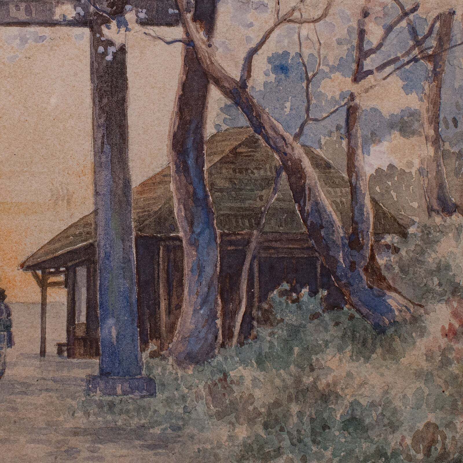 Vintage Torii Gate Landscape Painting, Japanese School, Watercolour, Art, C.1960 photo buy