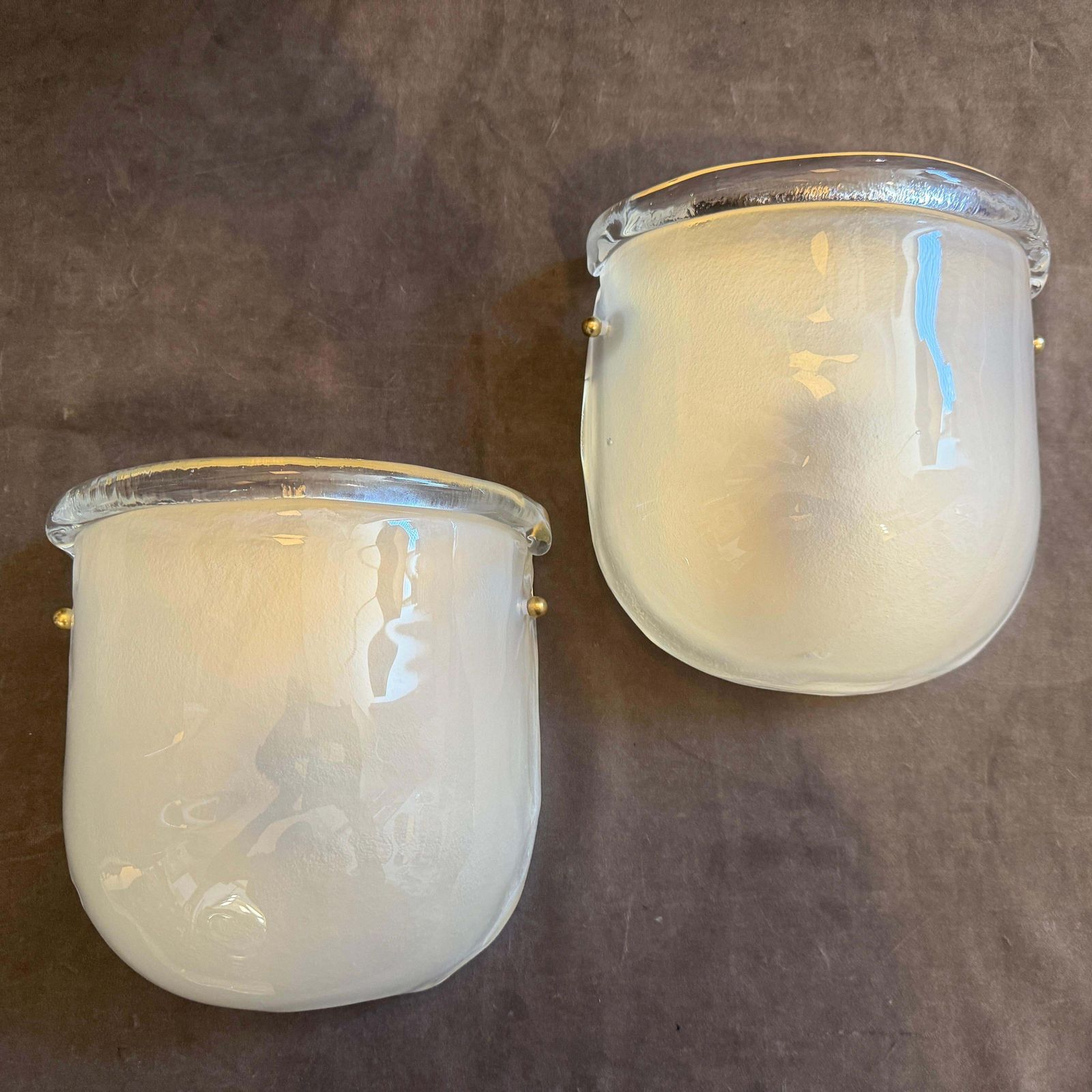 1990s Mid Century Modern Barovier Style Murano Glass And Brass Wall Sconces photo 1652.0