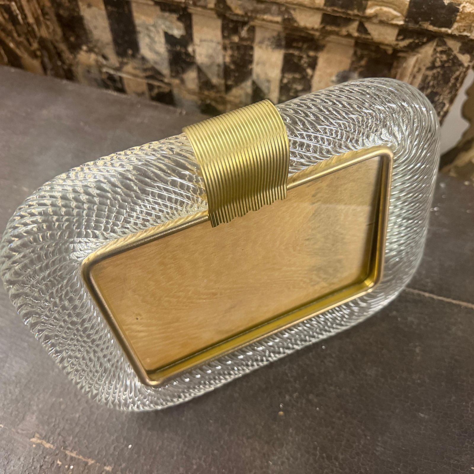 1990s Barovier Style Art Deco Murano Glass And Brass Horizontal Picture Frame photo 1432.0