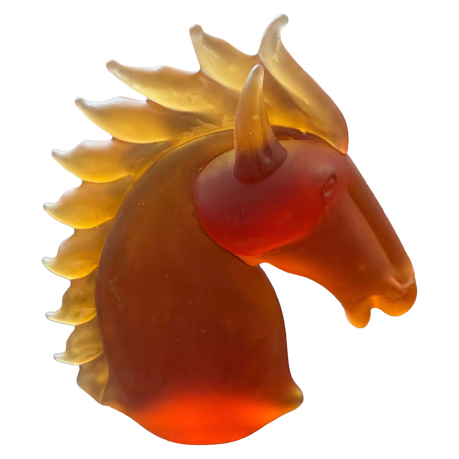 1990s Modern Amber And Brown Heavy Murano Glass Sculpture Of An Horse Head