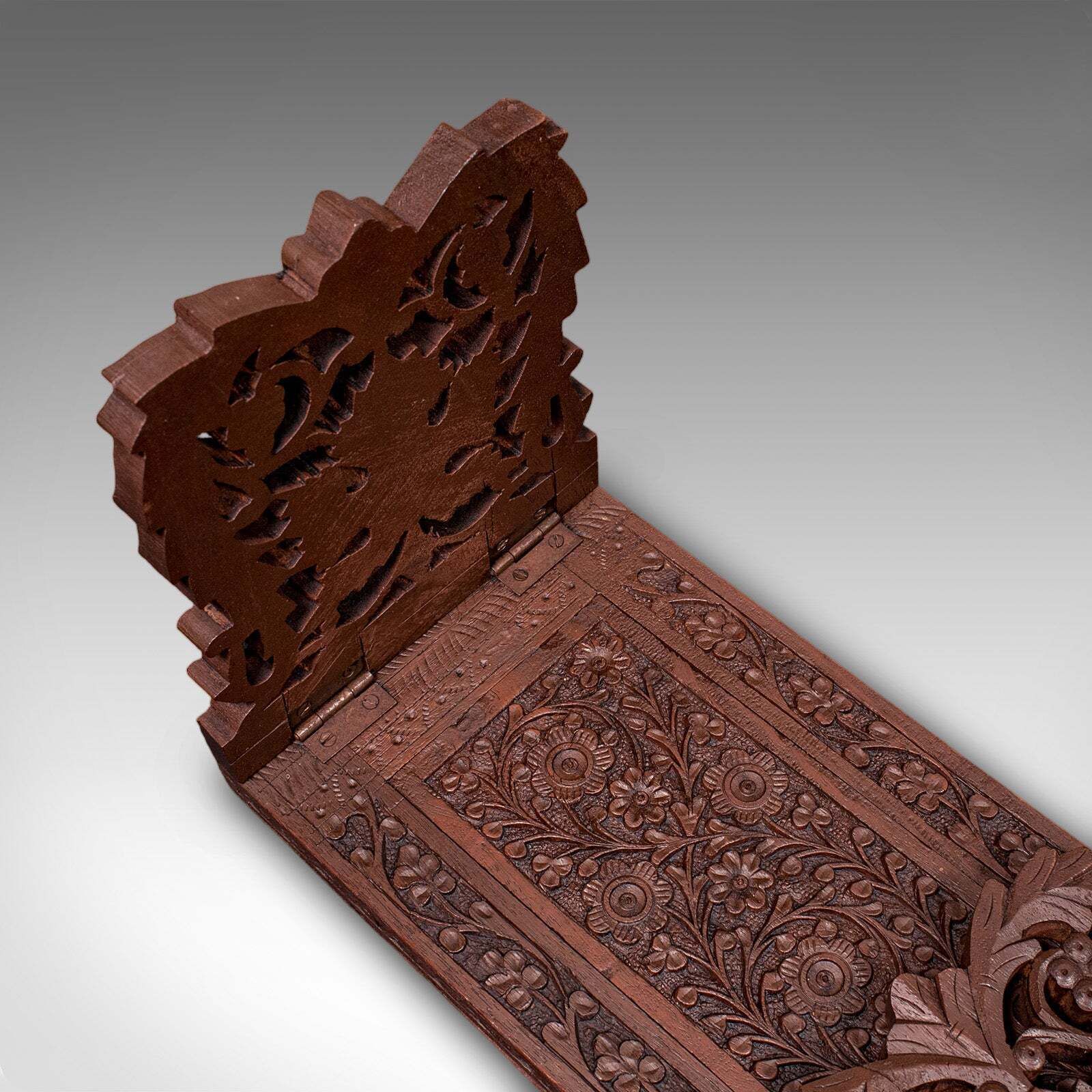 photo furniture Vintage Carved Book Slide, Anglo Indian, Teak, Library Stand, Colonial, Art Deco