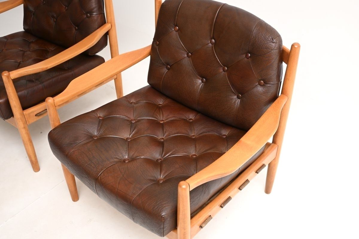Pair Of Swedish Vintage Leather And Birch Armchairs By Ingemar Thillmark For Ope photo vinterior