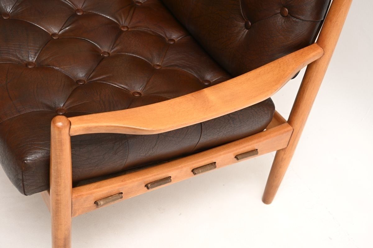 Pair Of Swedish Vintage Leather And Birch Armchairs By Ingemar Thillmark For Ope photo buy
