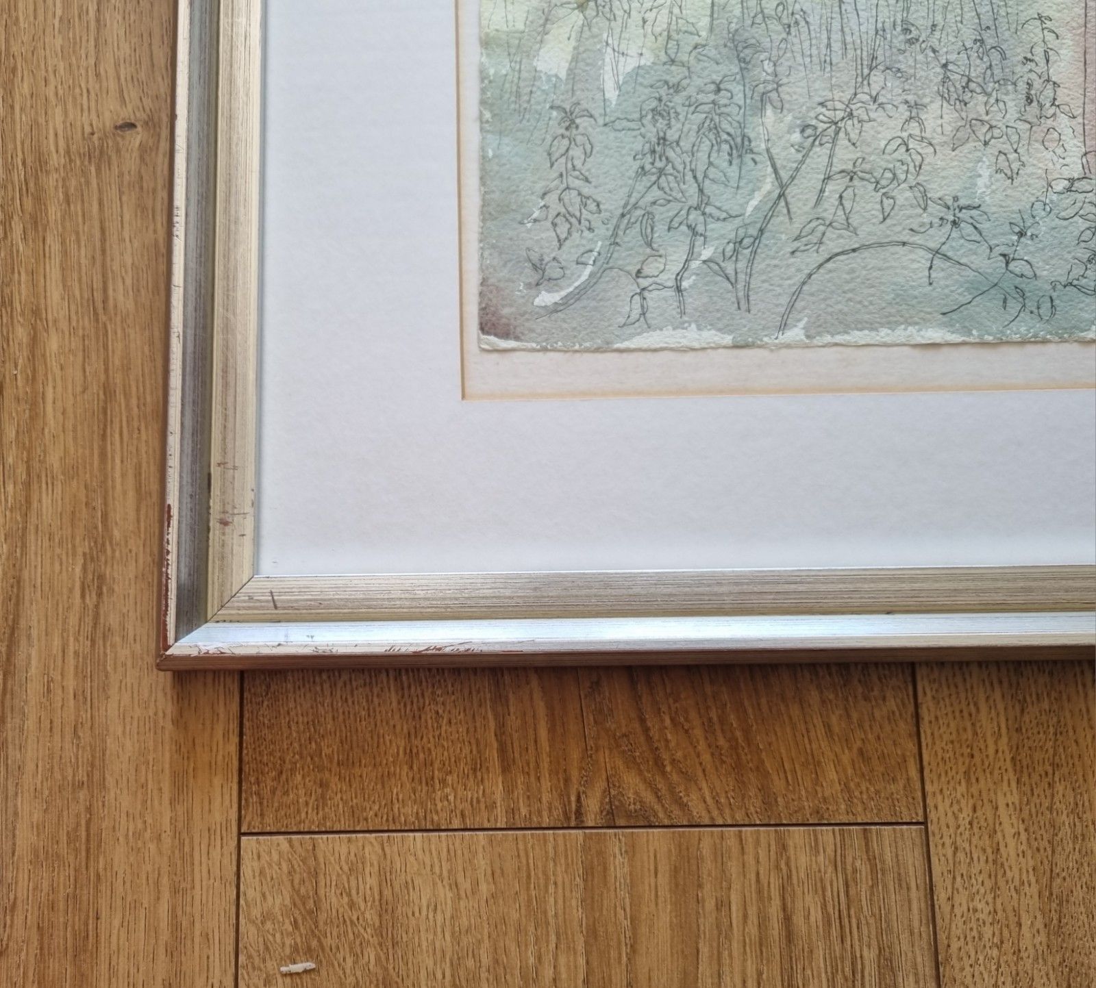 Art Large Framed Vintage Pen & Wash Painting Trees Landscape 'Mists' Audrey M Smith photo