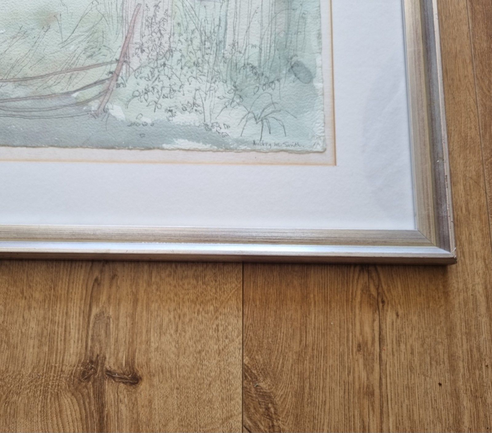 73.0 Large Framed Vintage Pen & Wash Painting Trees Landscape 'Mists' Audrey M Smith photo