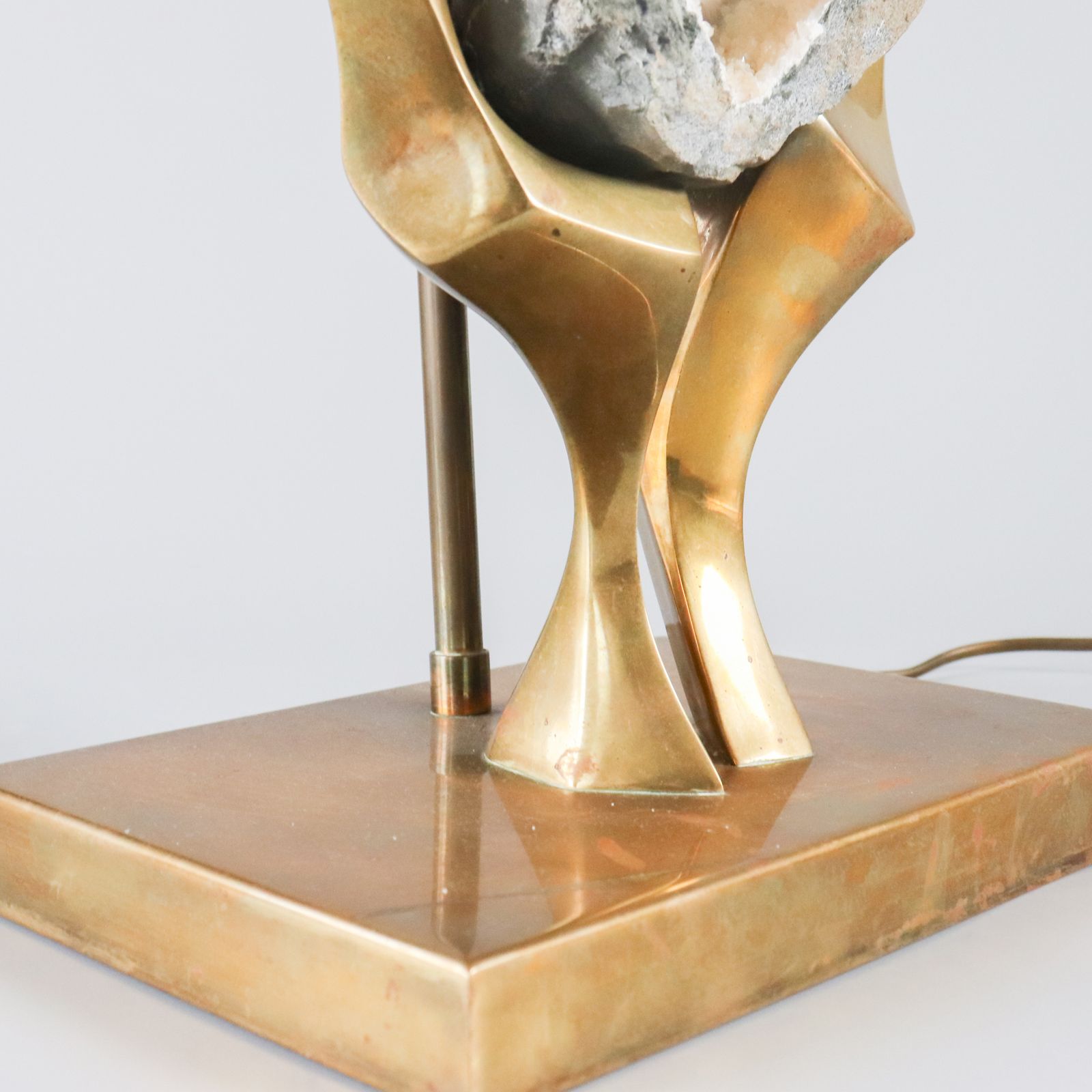 photo for sale Vintage Brass And Black Quartz Table Lamp By Marc D'haenens