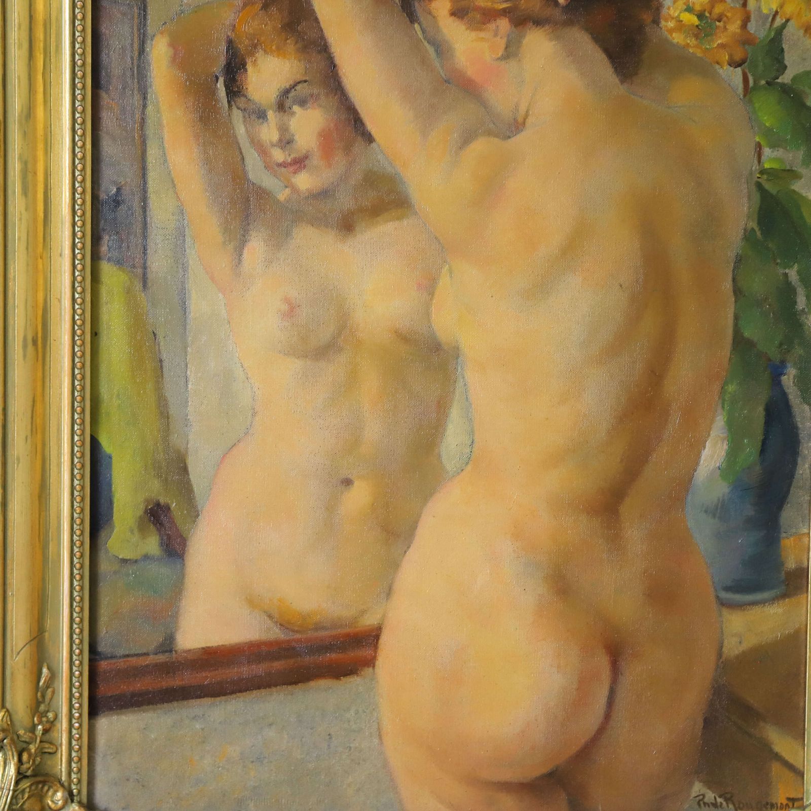 ‘Nude In Mirror’   Oil Painting By Philippe De Rougemont (1891–1965), Sweden 1930s 40s photo Art