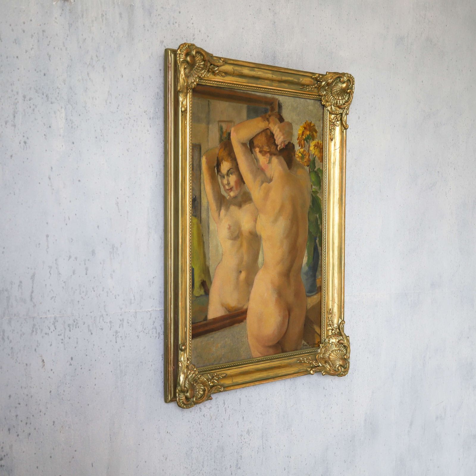 ‘Nude In Mirror’   Oil Painting By Philippe De Rougemont (1891–1965), Sweden 1930s 40s photo vintage