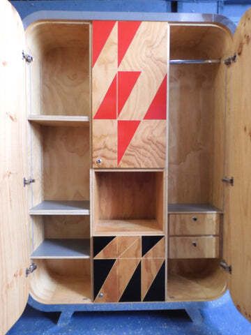 Artisan Crafted Postmodern Geometric Wardrobe In Birch Plywood & Polished Metal – Designer Unknown, Early 2000s photo vinterior