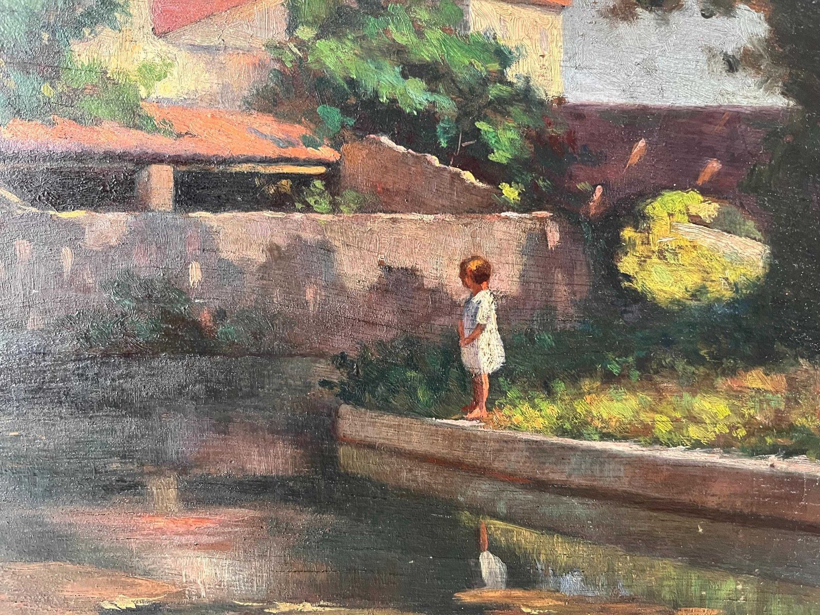 Original Oil On Panel "Soul Reflections" From 1926's, Painting Of A French Southern Landscape, Antique Genre Scene photo 406.0