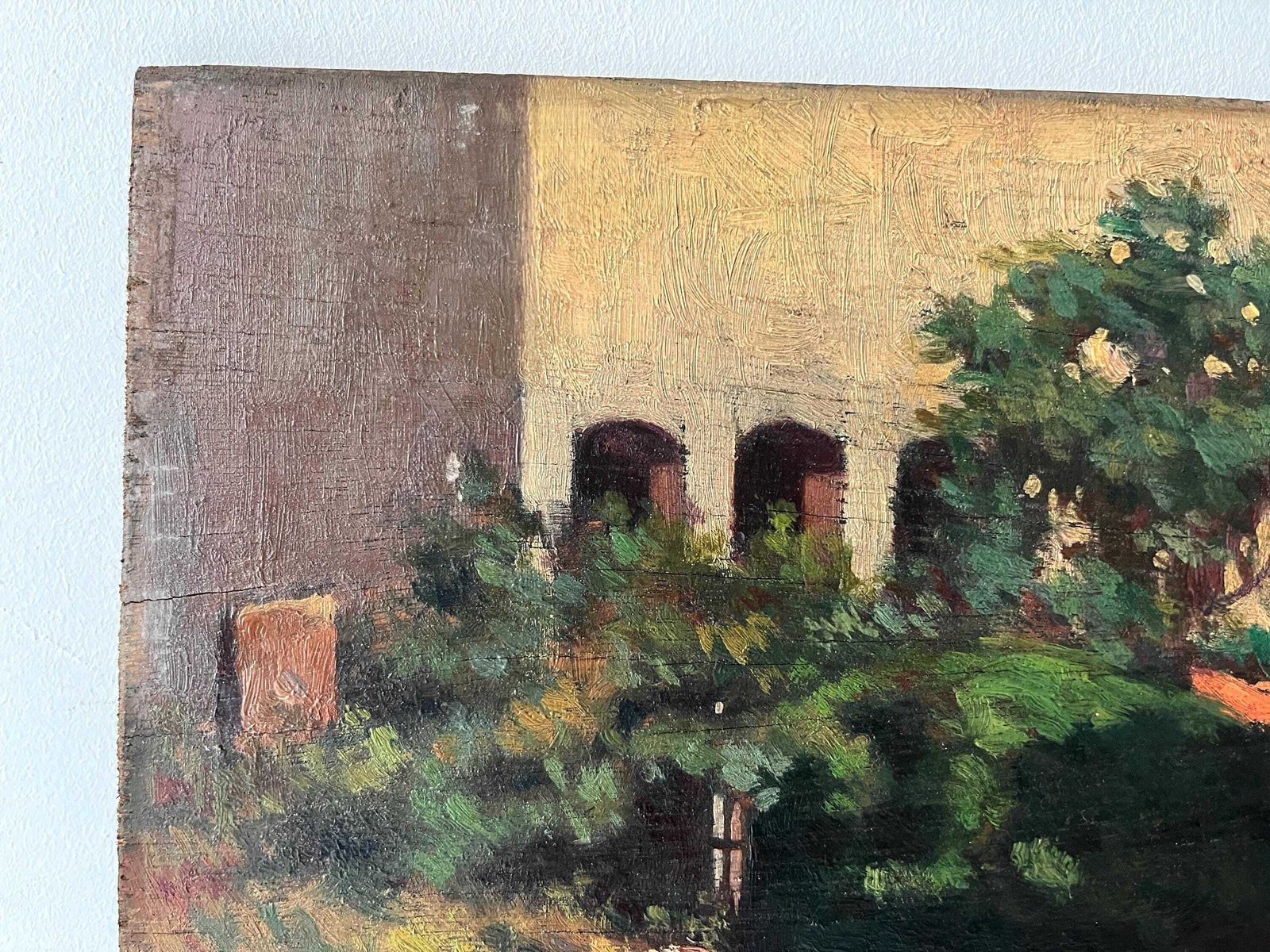 photo furniture Original Oil On Panel "Soul Reflections" From 1926's, Painting Of A French Southern Landscape, Antique Genre Scene