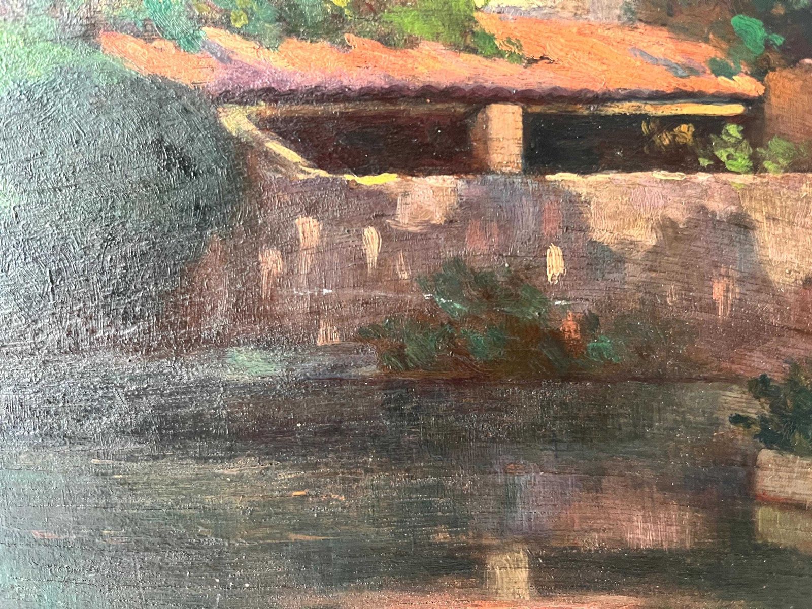 photo for sale Original Oil On Panel "Soul Reflections" From 1926's, Painting Of A French Southern Landscape, Antique Genre Scene