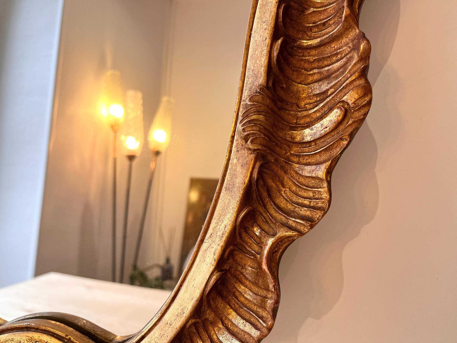 Antique Rococo Mirror In Wood And Gilded Stucco Circa 1920, Louis XV Style Mirror 27 X 17 In photo vinterior