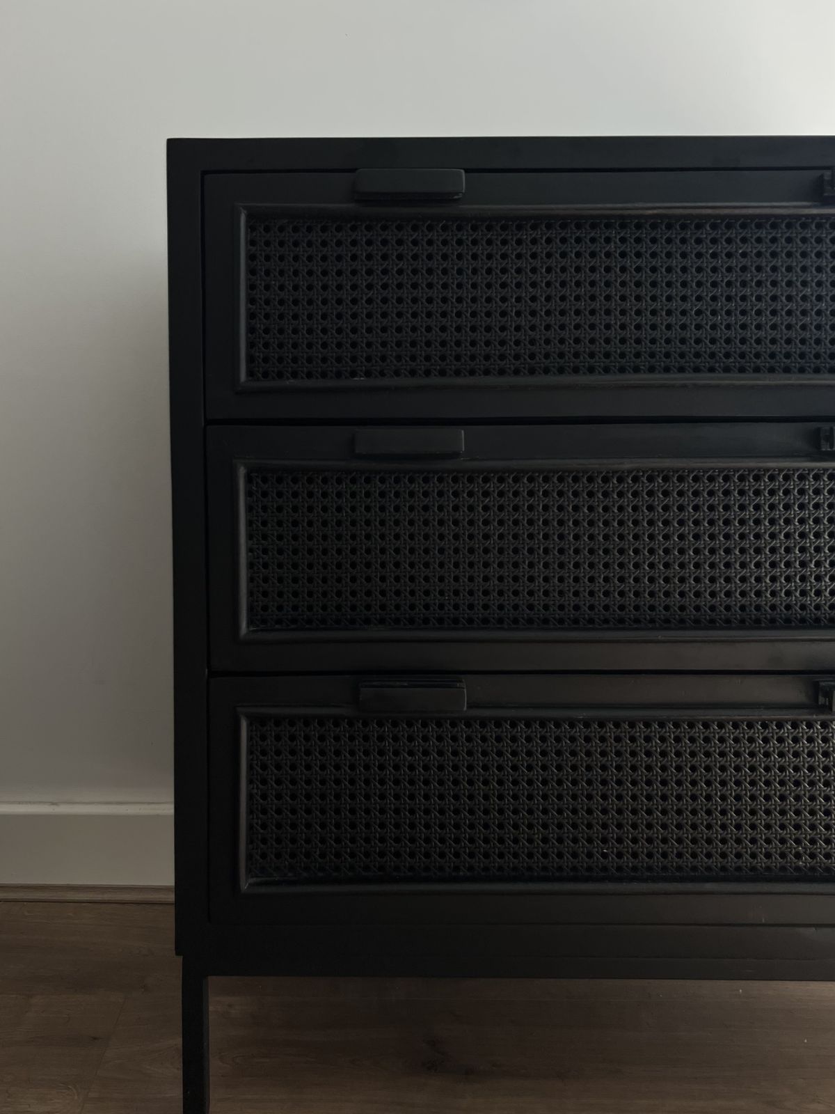 Black Wood & Rattan Chest Of Drawers (Rockett St George) photo Furniture