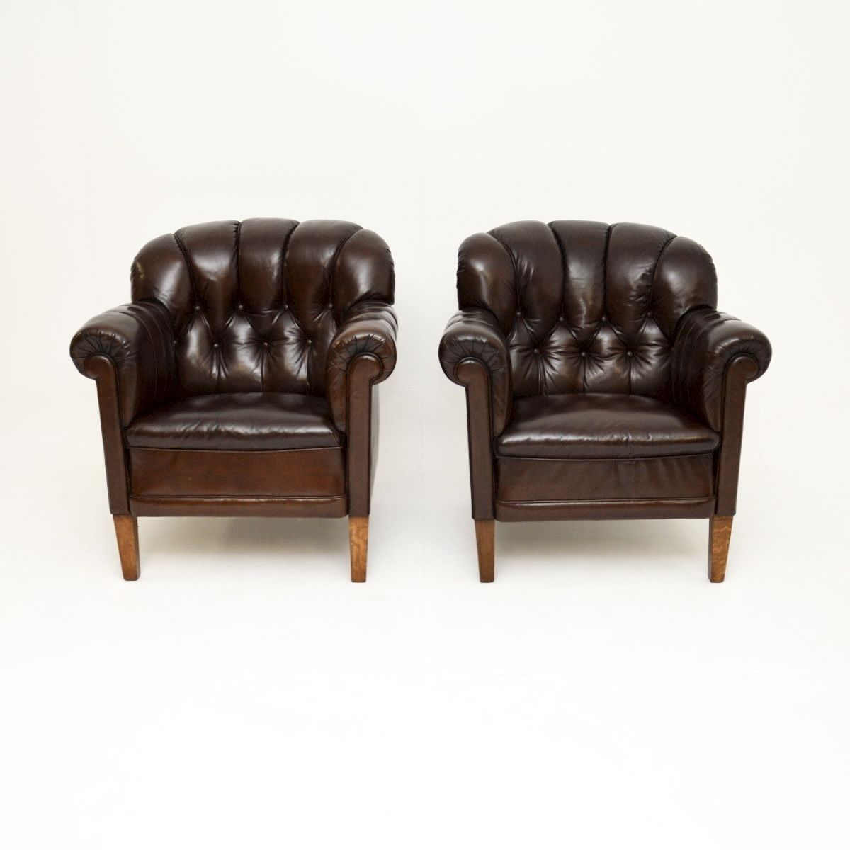 Pair Of Antique Swedish Leather Club Armchairs photo furniture