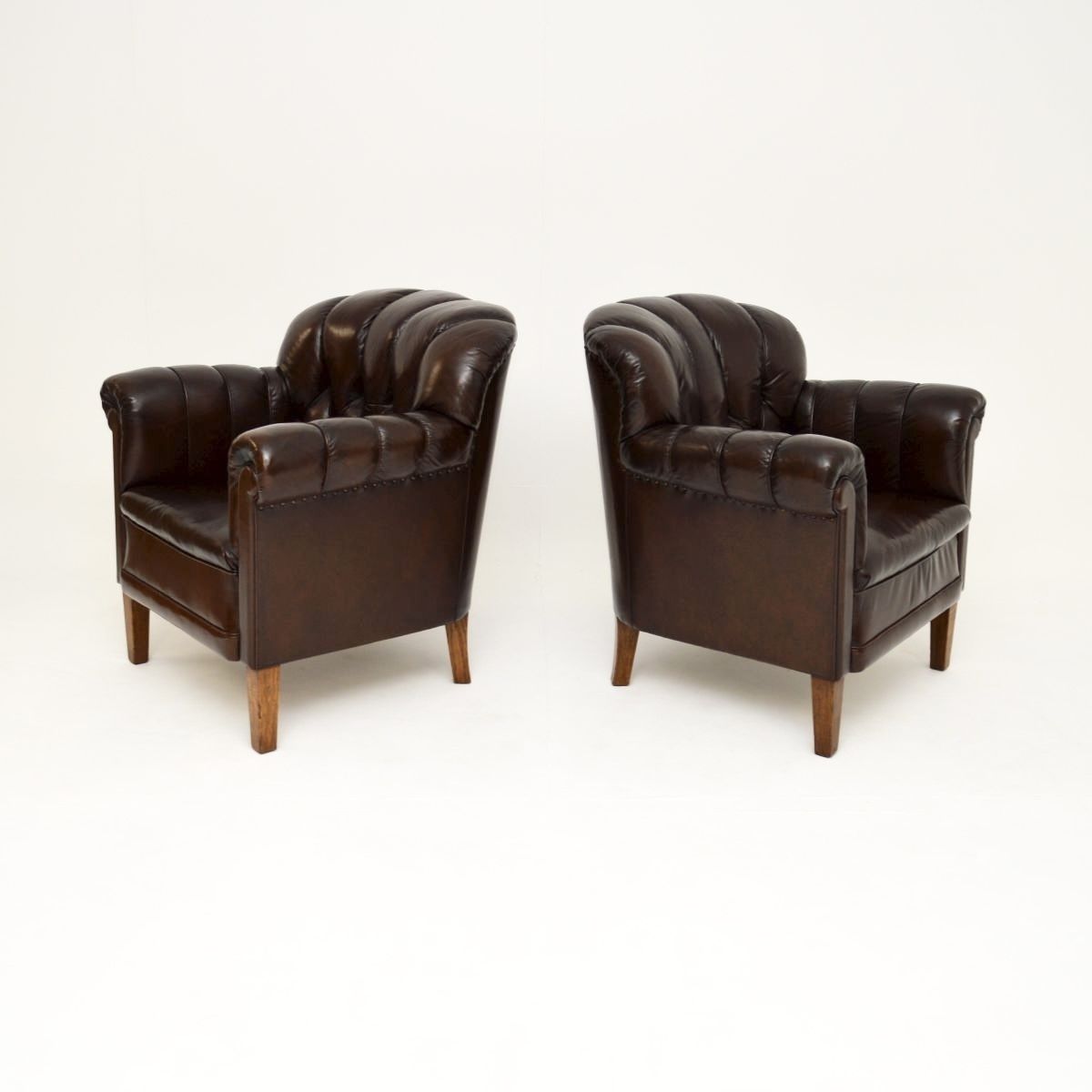 Pair Of Antique Swedish Leather Club Armchairs photo for sale