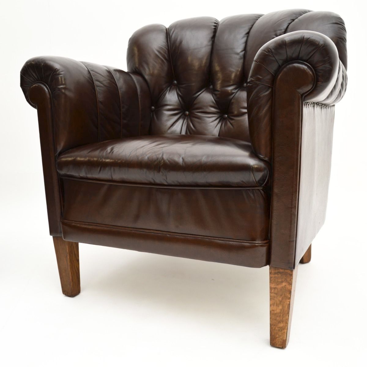 Pair Of Antique Swedish Leather Club Armchairs photo buy