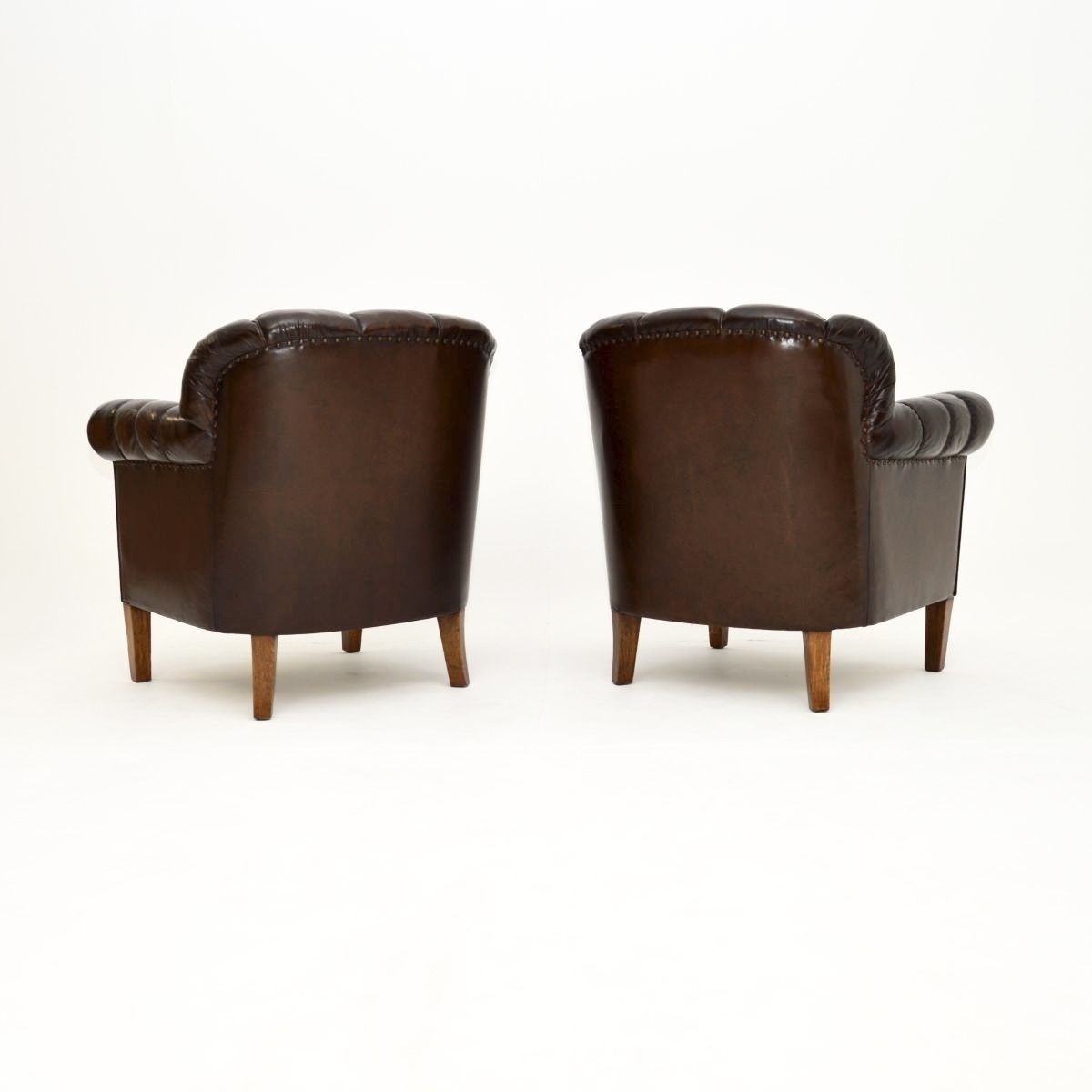 Pair Of Antique Swedish Leather Club Armchairs photo vintage