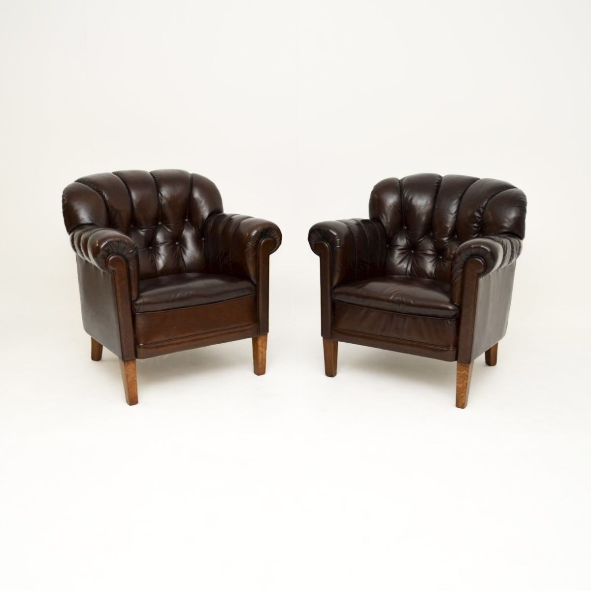 photo furniture Pair Of Antique Swedish Leather Club Armchairs