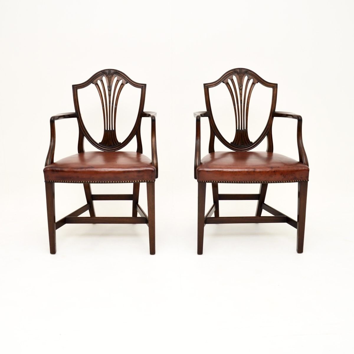 Pair Of Antique Mahogany And Leather Carver Armchairs photo furniture
