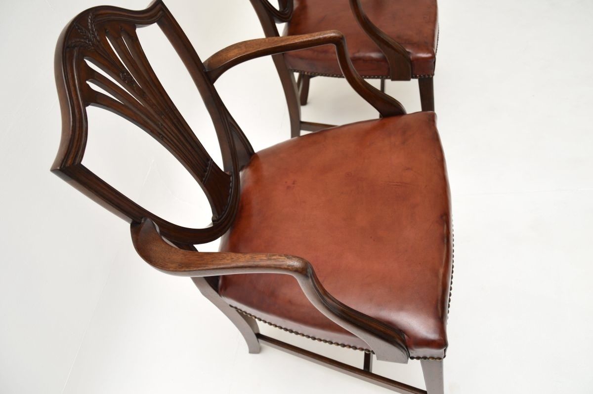 Pair Of Antique Mahogany And Leather Carver Armchairs photo 709.0