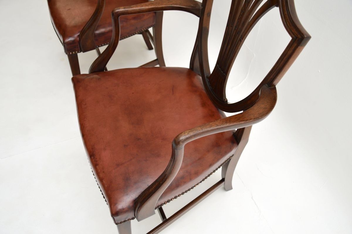 Pair Of Antique Mahogany And Leather Carver Armchairs photo vinterior
