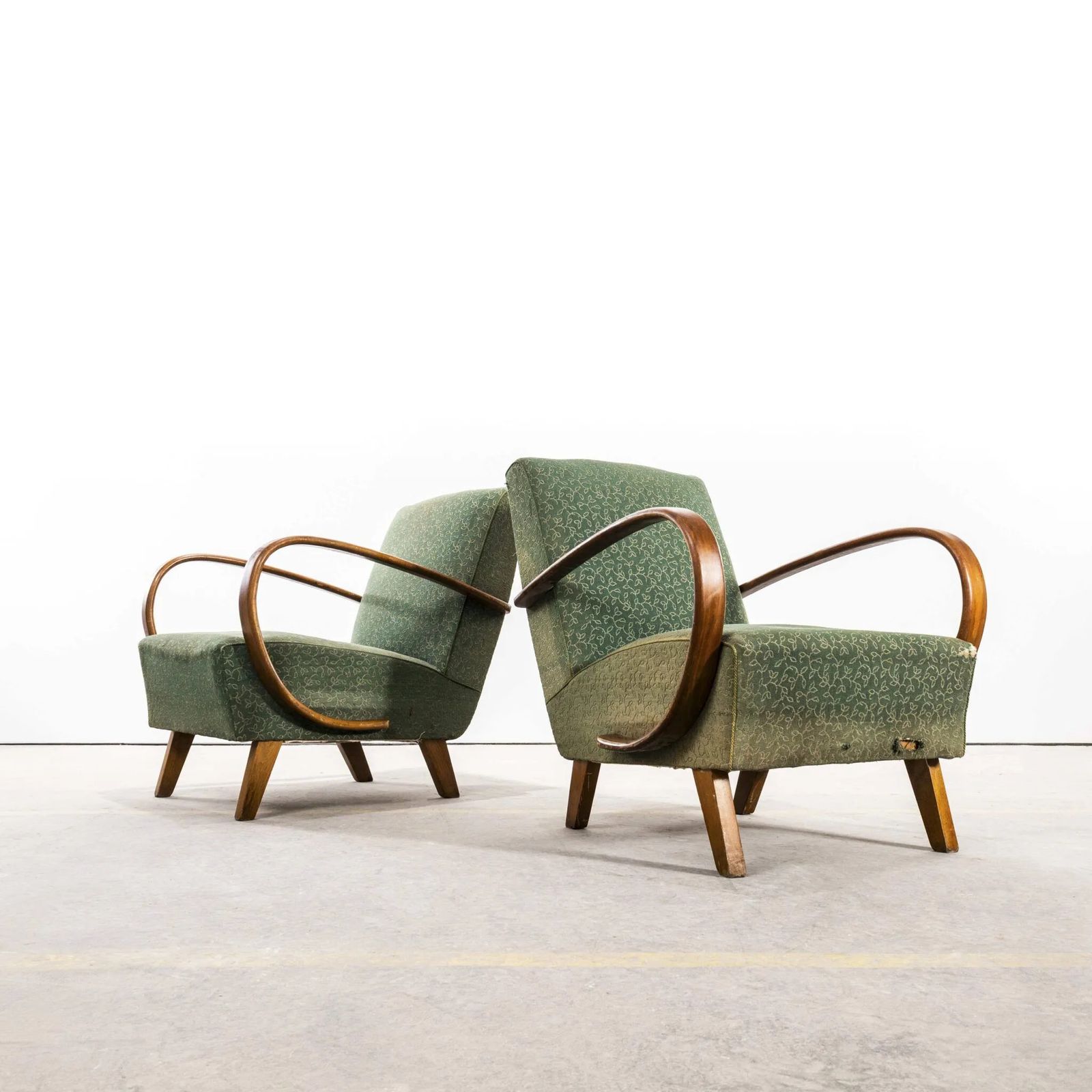 1950’s Jindrich Halabala Armchairs In Original Floral Design Jacquard Fabric