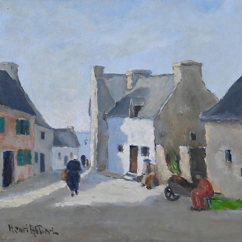 Painting "Village Scene", Oil On Canvas, Signed H. Albert – First Half Of The 20th Century photo furniture