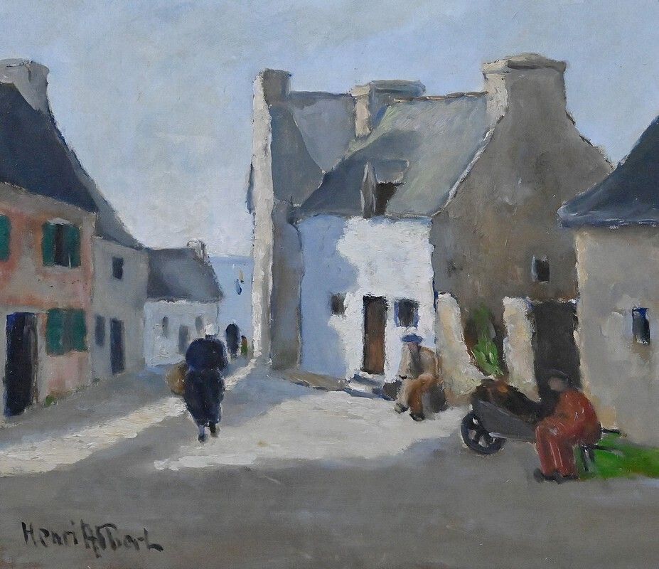 Painting "Village Scene", Oil On Canvas, Signed H. Albert – First Half Of The 20th Century photo vinterior